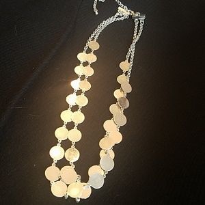 Flat silver disc double strand necklace